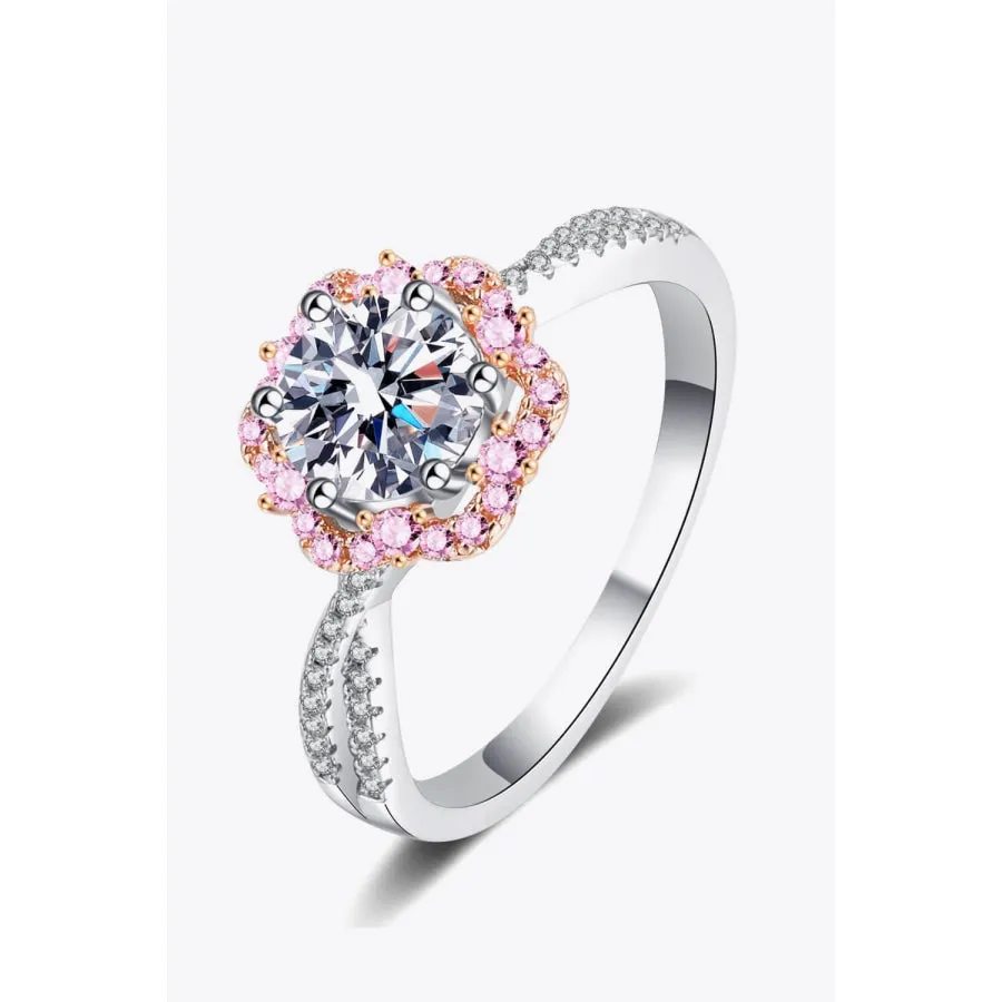 1 Carat Moissanite Flower-Shaped Crisscross Ring