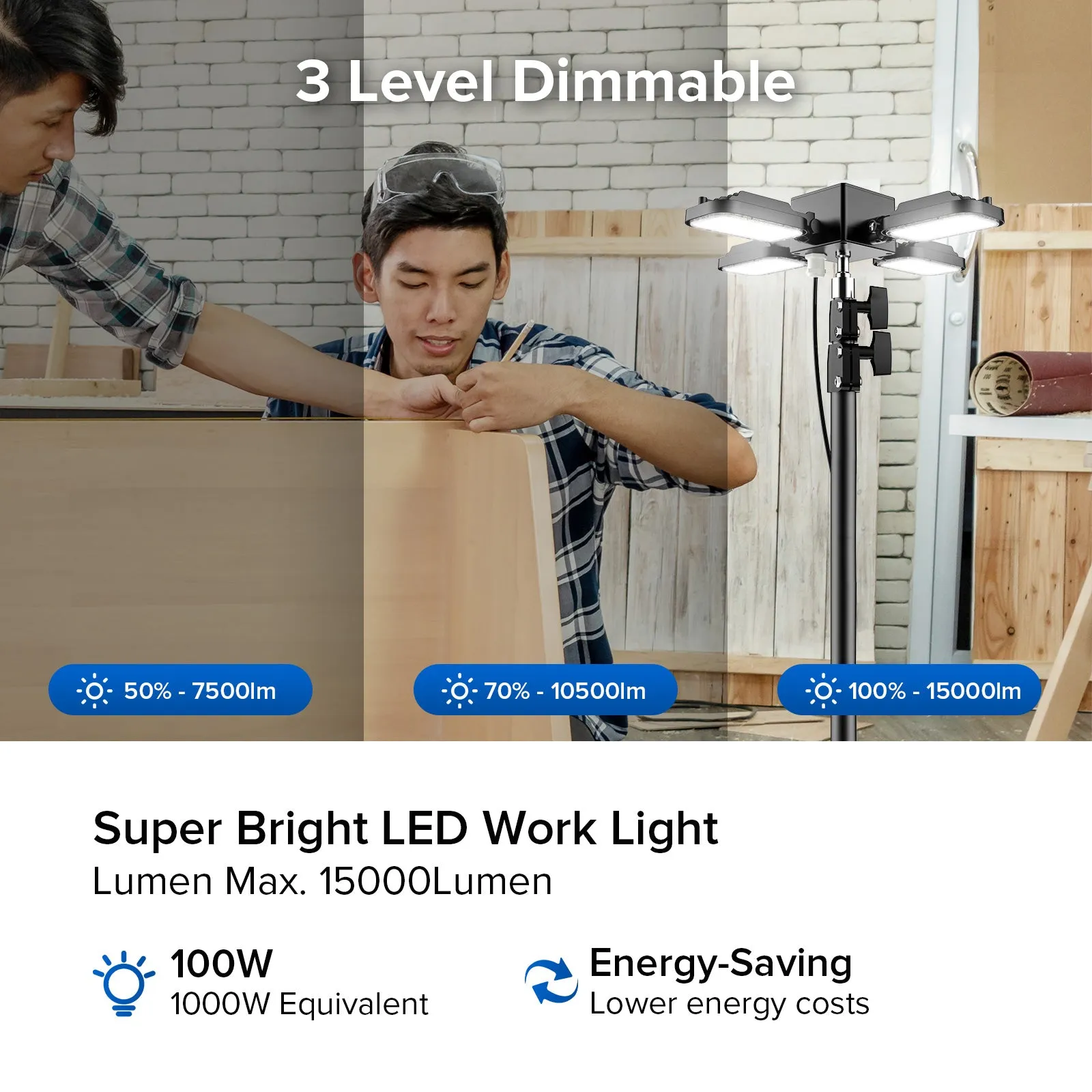 100W Adjustable 4-Head Work Light with Stand