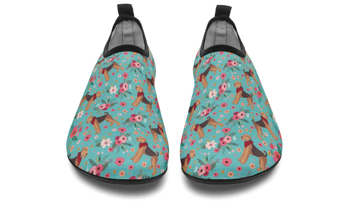 Airedale Terrier Flower Aqua Barefoot Shoes