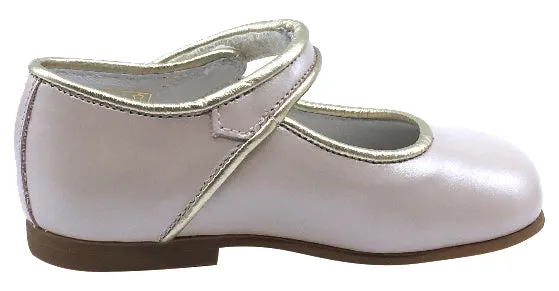 Andanines Girl's Metallic Trim Mary Jane, Rosa/Silver Trim