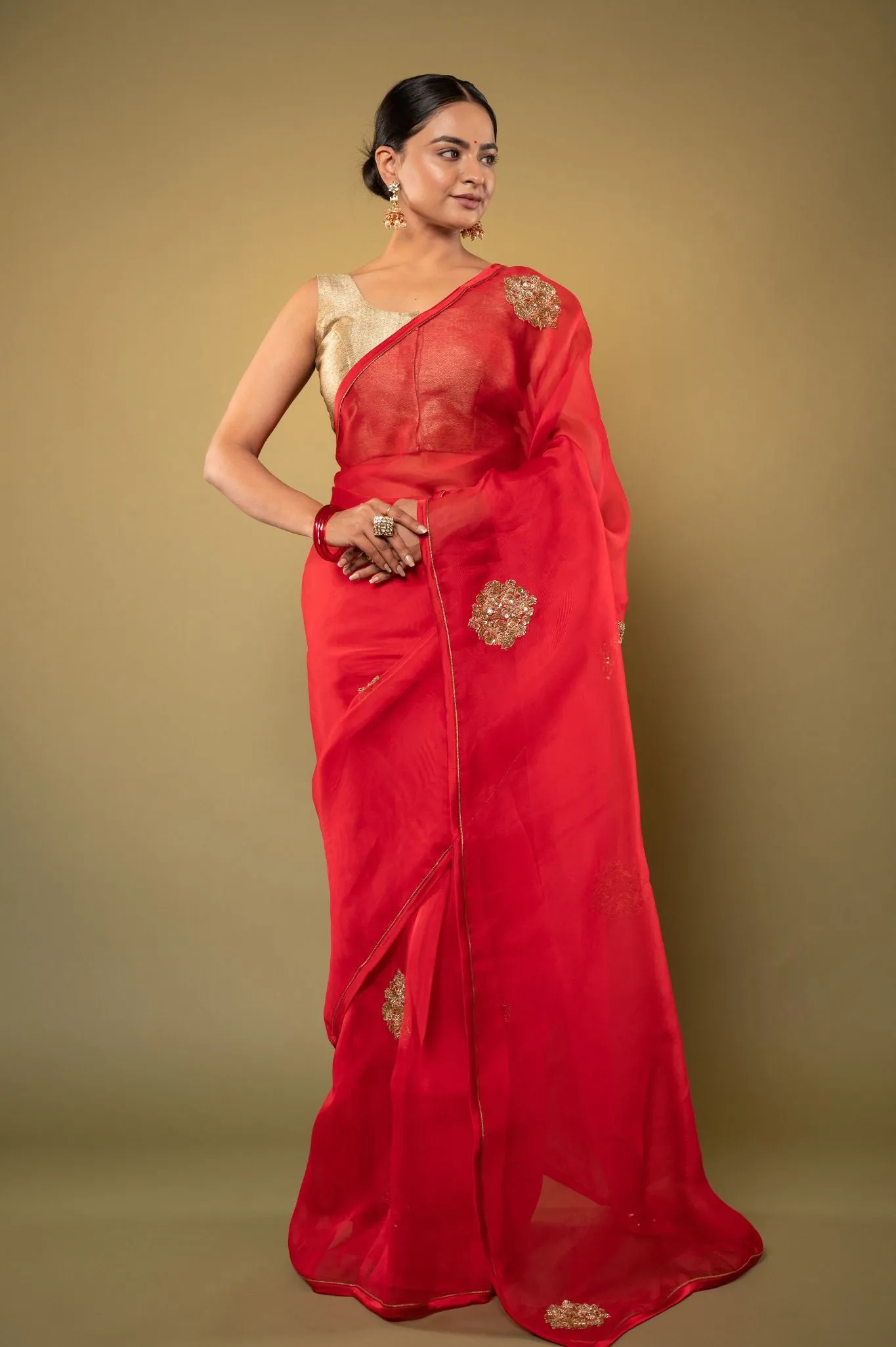 Antique Sindoori Flower Organza Saree