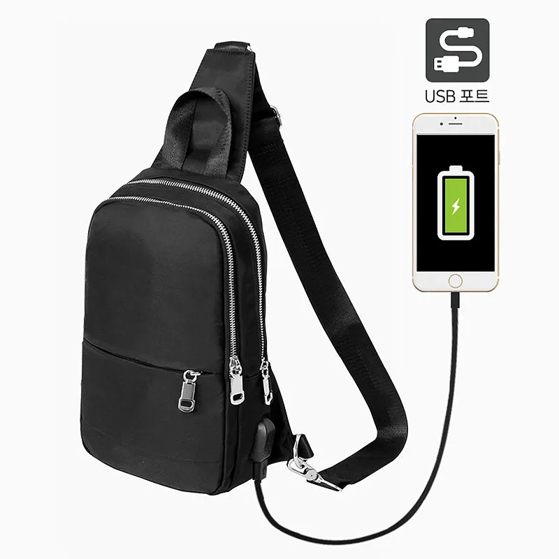 Black Travel Sling Bags Messengers Crossbody Picnic USB Charger Mens Womens Unisex Casual Fit for iPad Waterproof Casual Outdoor