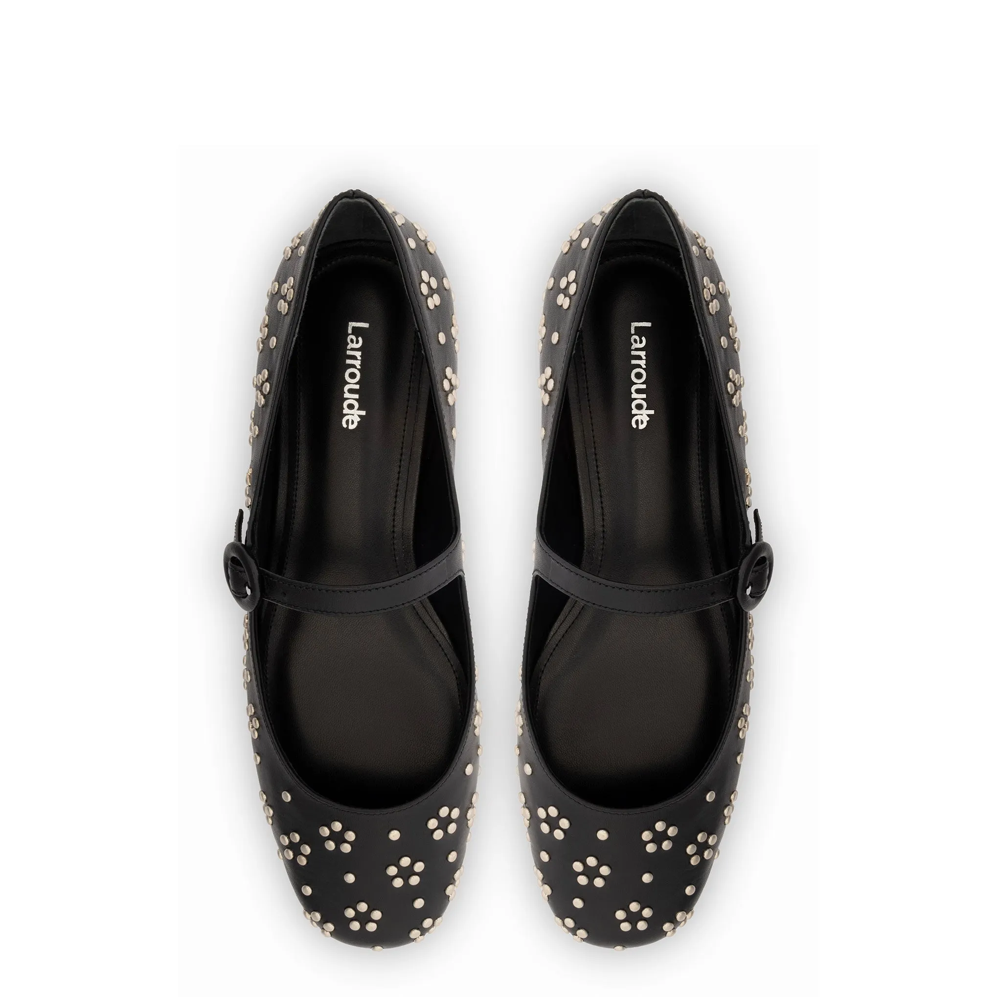 Blair Ballet Flat In Black Leather and Metallic Studs