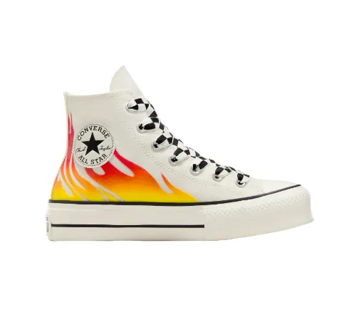 Converse women's shoe sneakers with wedge Chuck Taylor All Star Lift Flames A07892C heron-red enamel-black