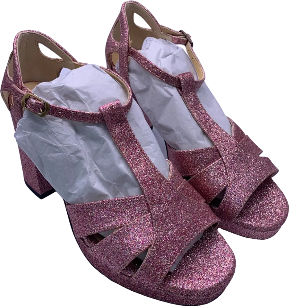 Esska Pink Glitter T-Strap Heels UK Size 5