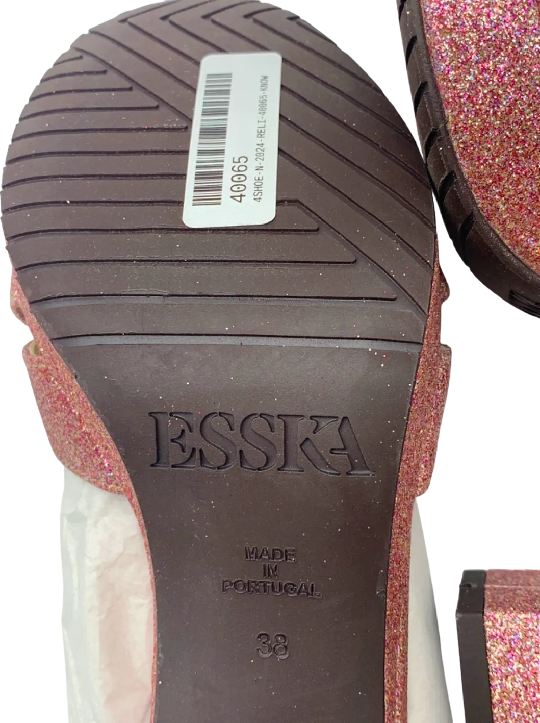 Esska Pink Glitter T-Strap Heels UK Size 5