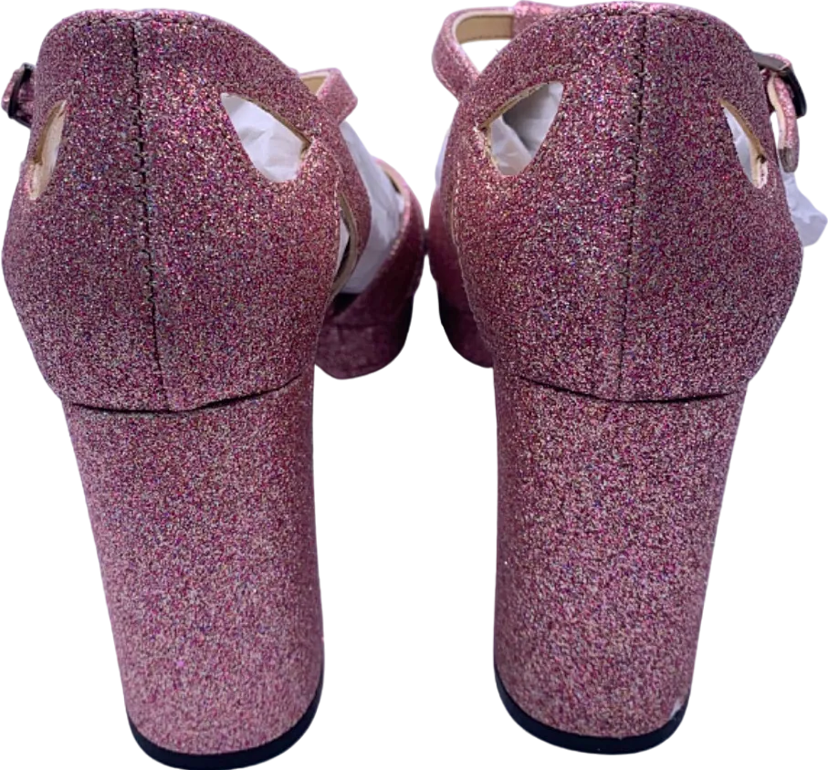 Esska Pink Glitter T-Strap Heels UK Size 5