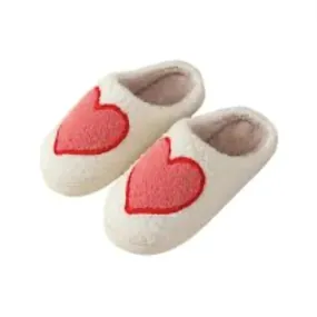 Fluffy White Heart Smile Slippers