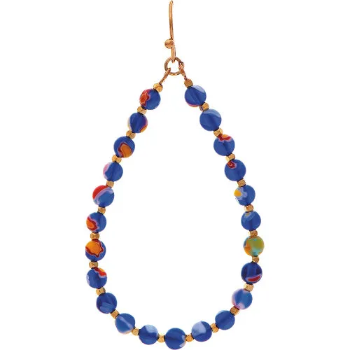 Gold Navy Blue Millefiori Glass Teardrop Earring