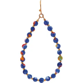 Gold Navy Blue Millefiori Glass Teardrop Earring