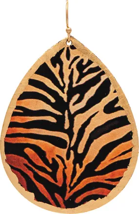 Gold Tiger Stripes Print Teardrop Earrings