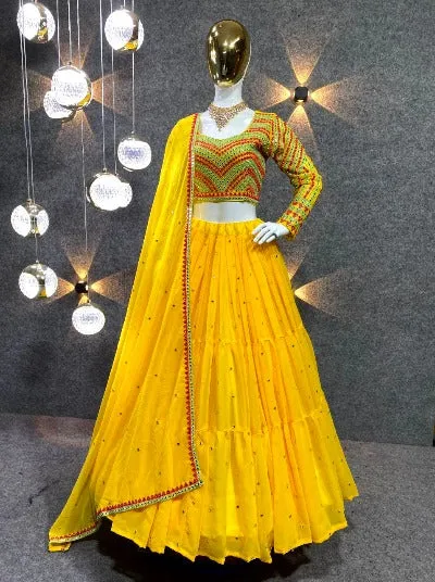 Haldi Yellow Semi stitched georgette Heavy Work Lehenga Choli Set