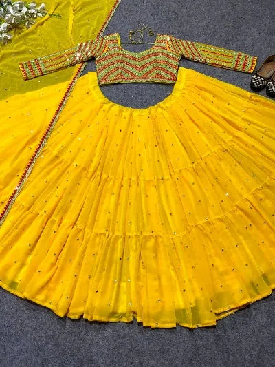 Haldi Yellow Semi stitched georgette Heavy Work Lehenga Choli Set