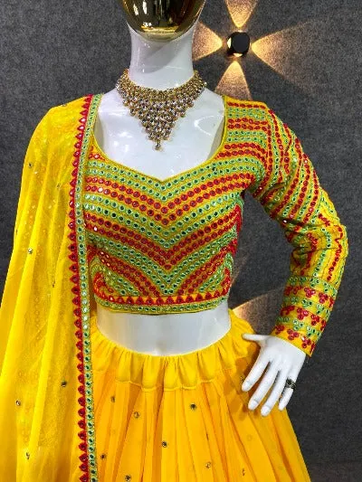 Haldi Yellow Semi stitched georgette Heavy Work Lehenga Choli Set