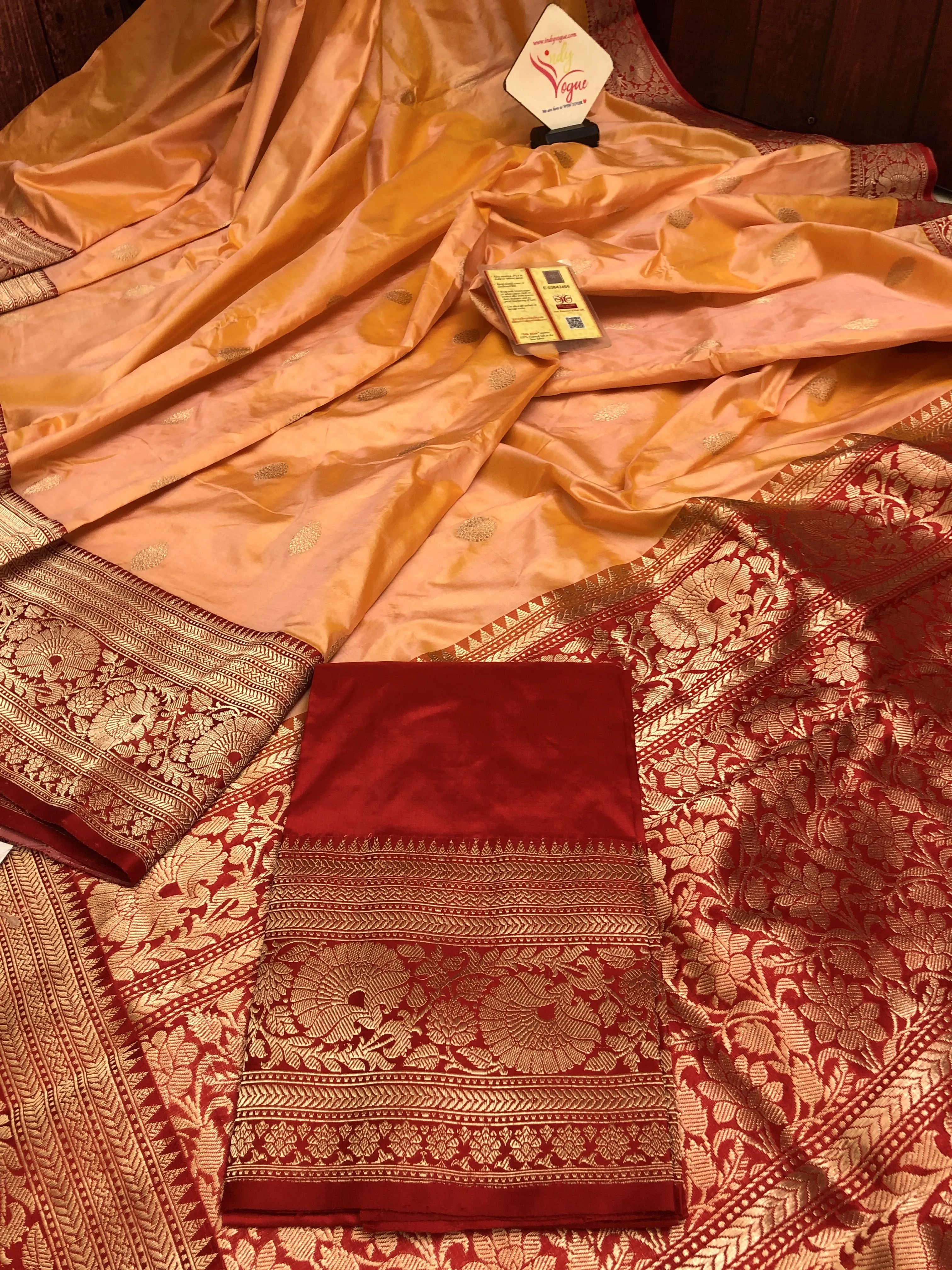 Light Goldfish Orange Color Pure Katan Banarasi Saree