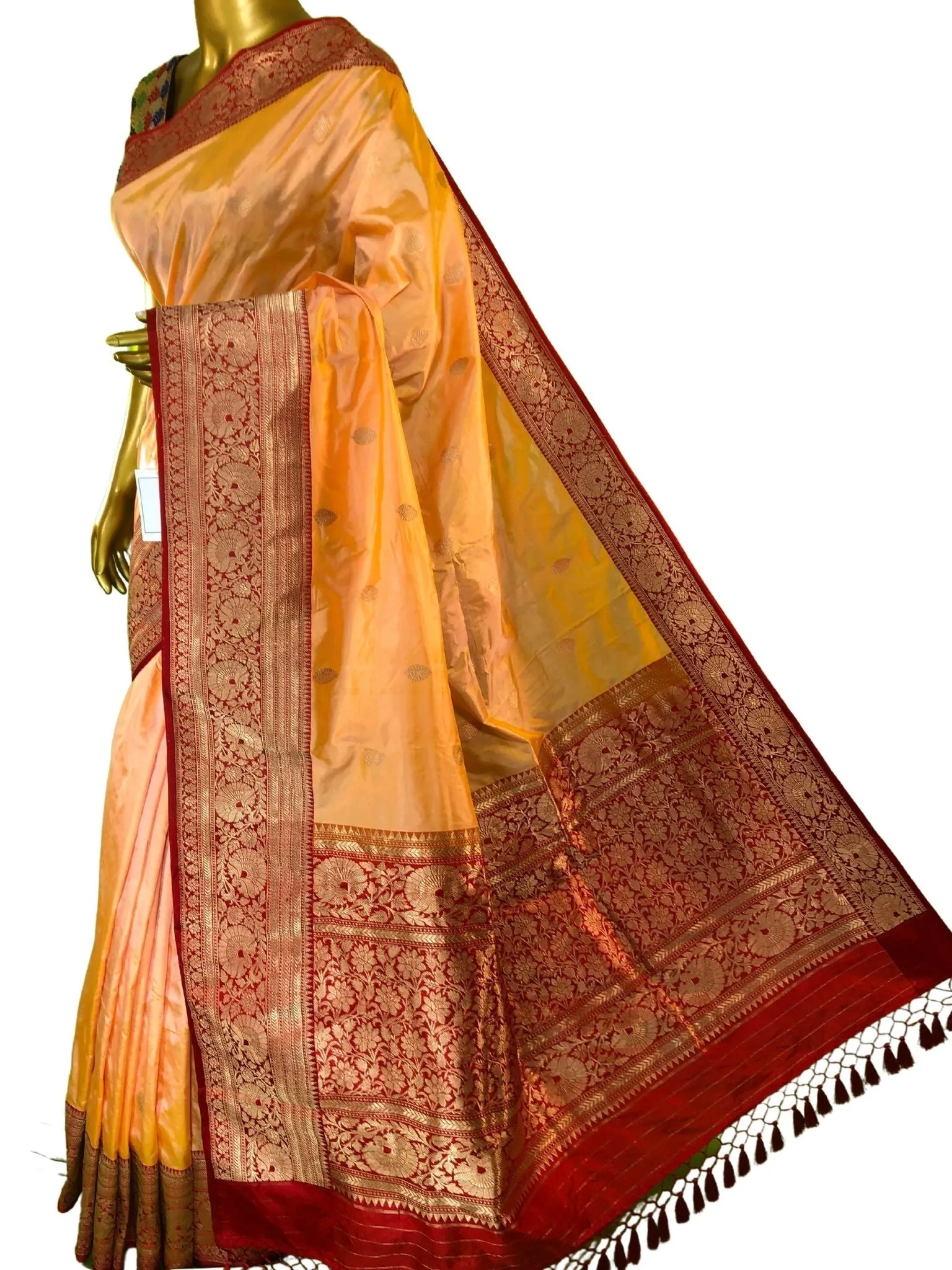 Light Goldfish Orange Color Pure Katan Banarasi Saree