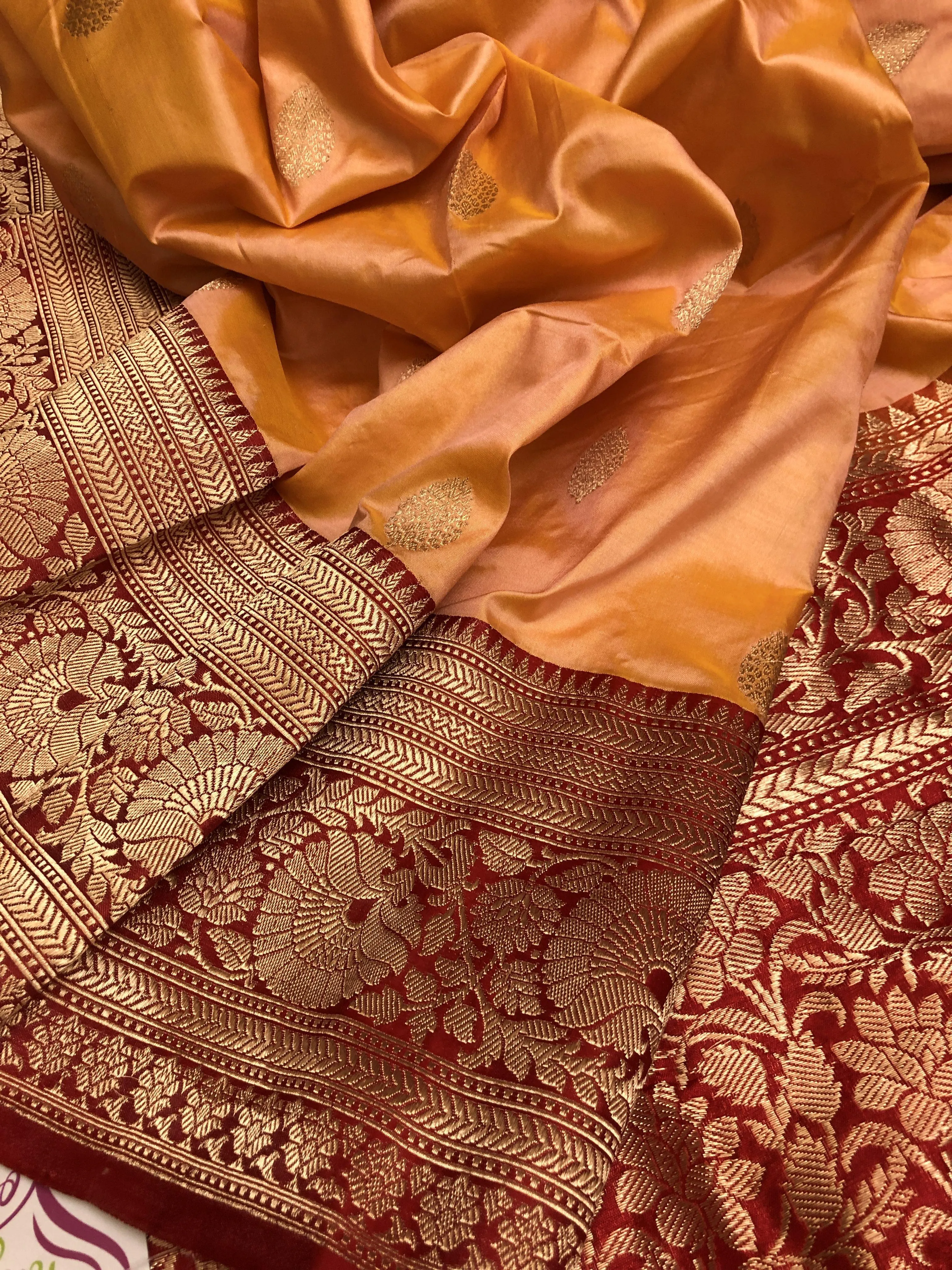 Light Goldfish Orange Color Pure Katan Banarasi Saree