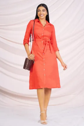 Orange Red Shirt Dress