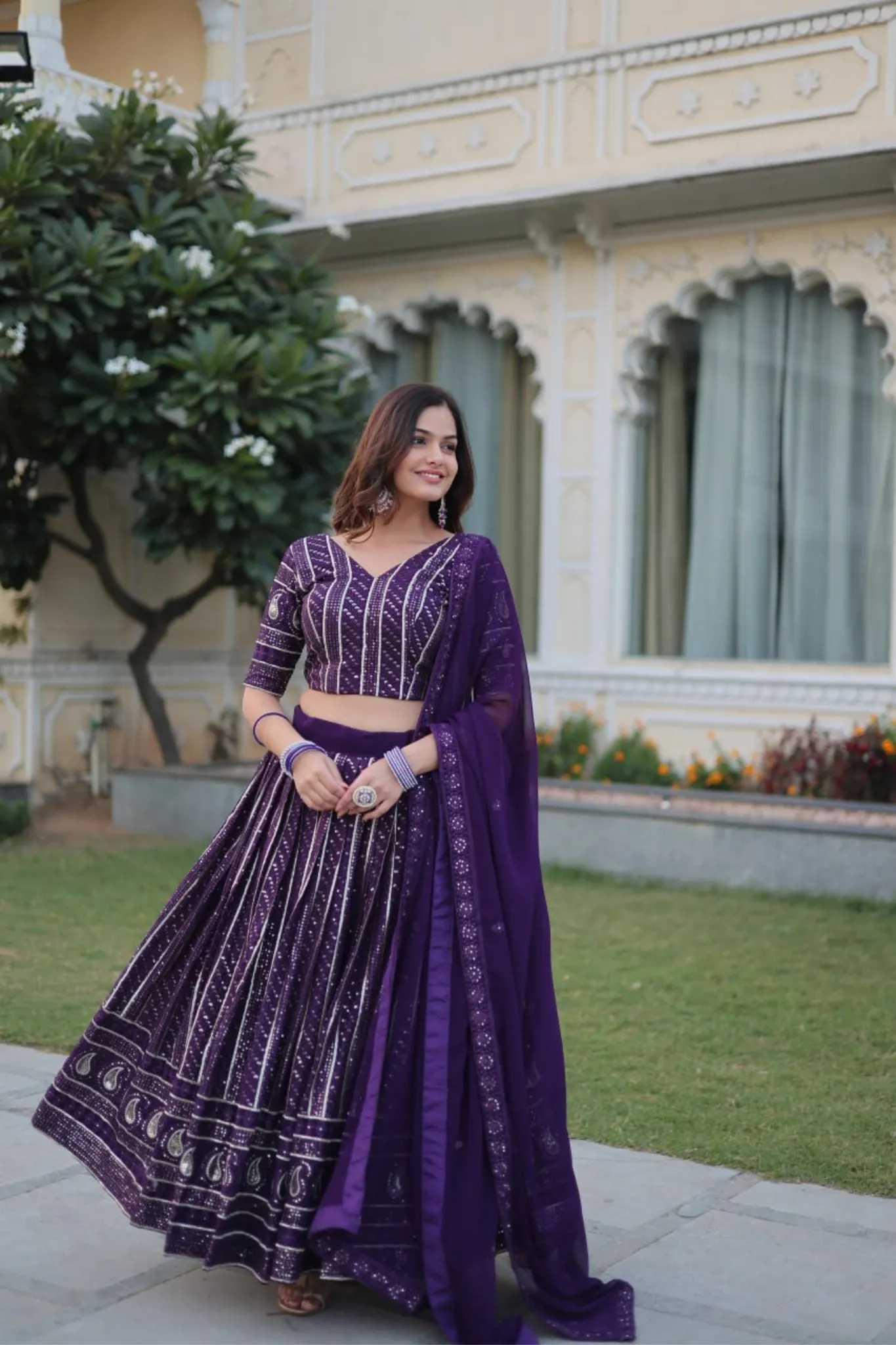 Purple Embroidered Wedding Special Lehenga Choli