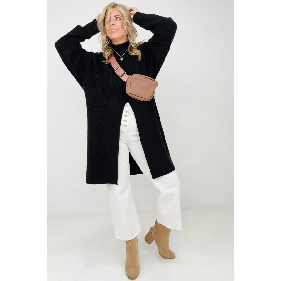 "Mara" Mockneck Front Slit Sweater