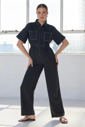 SALE - Theory Linen Jumpsuit - Black