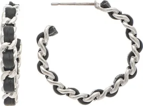 Silver Black Designer Chain Hoop Earrings