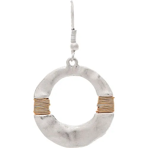 Two Tone Side Wire Wrap Circle Earring