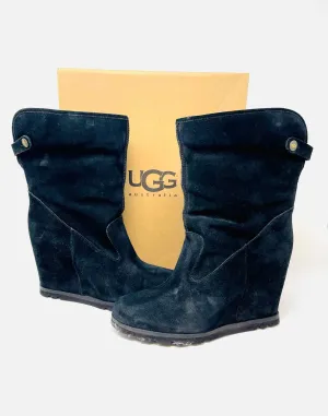 UGG Size 8.5 Black Wedge Suede Shoes WITH BOX! Short Boots