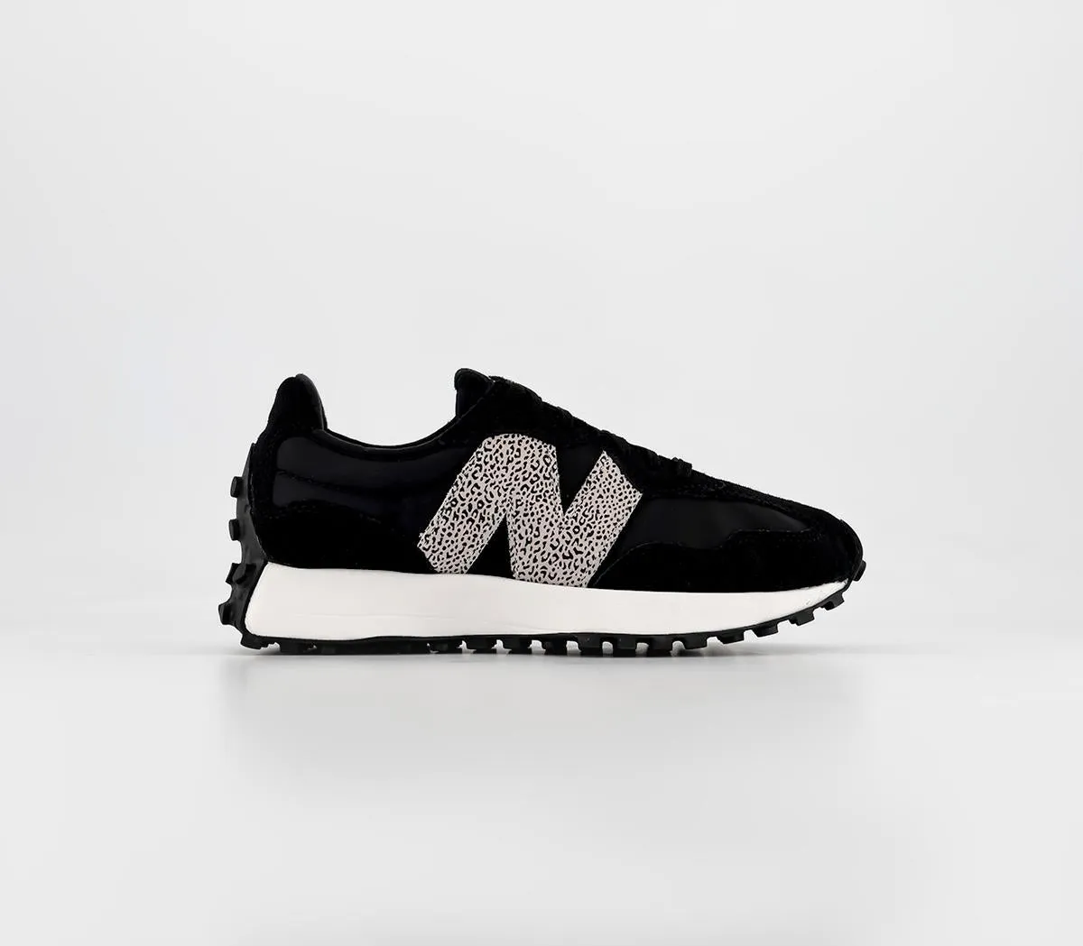 Womens New Balance 327 Black Leopard White Trainers